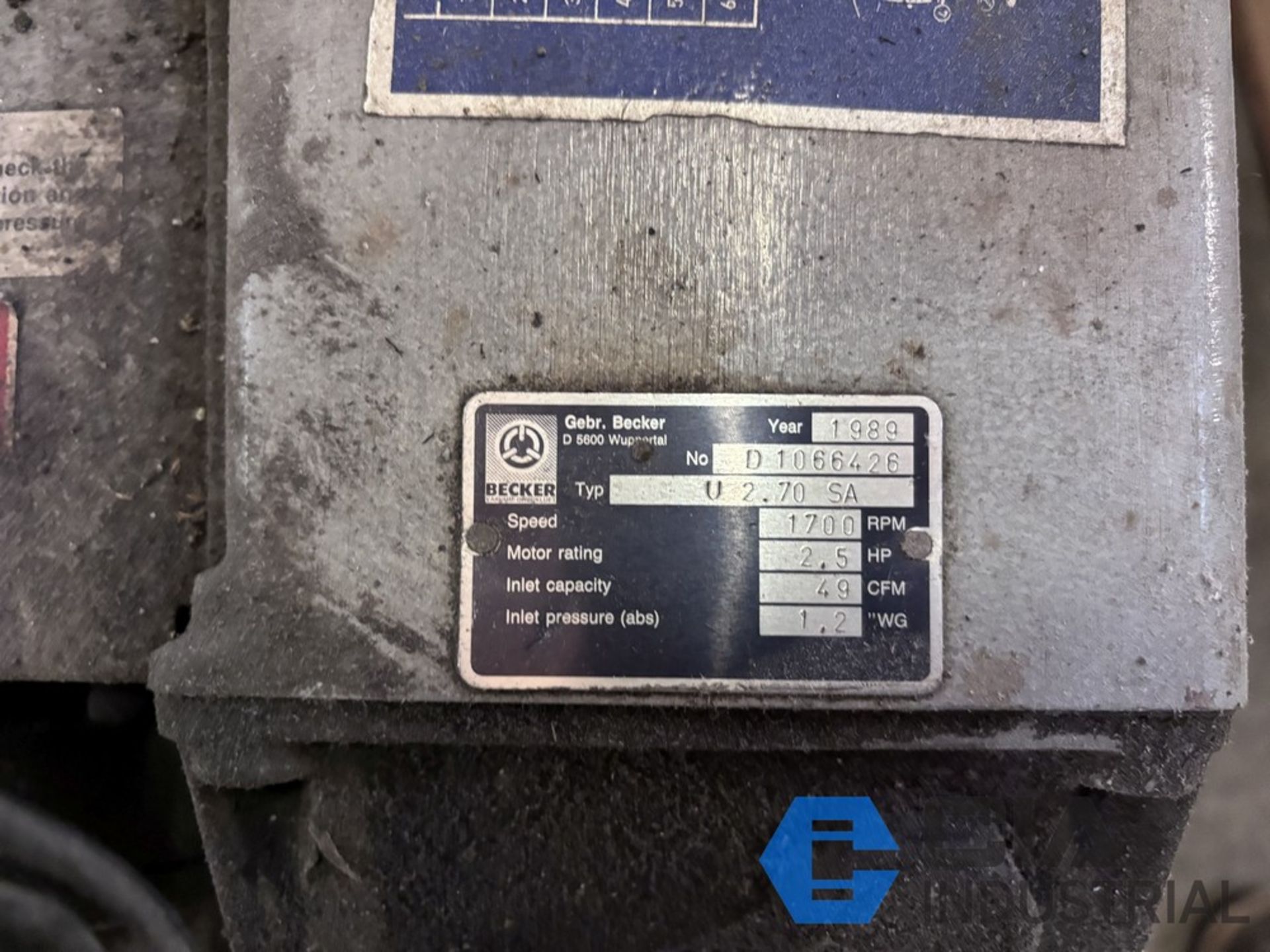 BECKER PUMPS TYPE U2.705A 2.5 HP VACUUM PUMPS - Located At 314 Madison ...