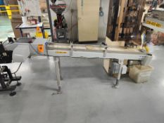 Motorized plastic chain conveyor, approx. 8' L, with steel frame, (2) sets of adjustable height legs