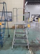 GUNZBURGER mod. 51105 aluminum platform ladder, accessible from one side, 5 steps, mobile, lockable