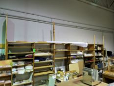 Set of (6) Wooden Shelving Units, (25) shelves, (7) upright setsApprox. dimensions: 18' W x 17' H,