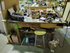 Wooden Workbench with Wooden Desk, 2-Drawer, and Wood SurfaceApprox. dimensions: 6' W x 4' D x 37"