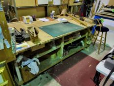 Wooden Workbench with Storage Shelving, Vise, Extension Cable / OutletsApprox. dimensions: 8' W x 4'