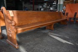 BROWN WOODEN CHURCH PEW, 12' LONG