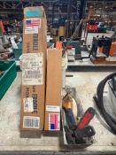 LOT WITH (2) JIFFY PAINT MIXERS, APPROX. 15" AND 21" AND BUCKET WITH ASSORTED MIXIERS, SCRAPERS, ...