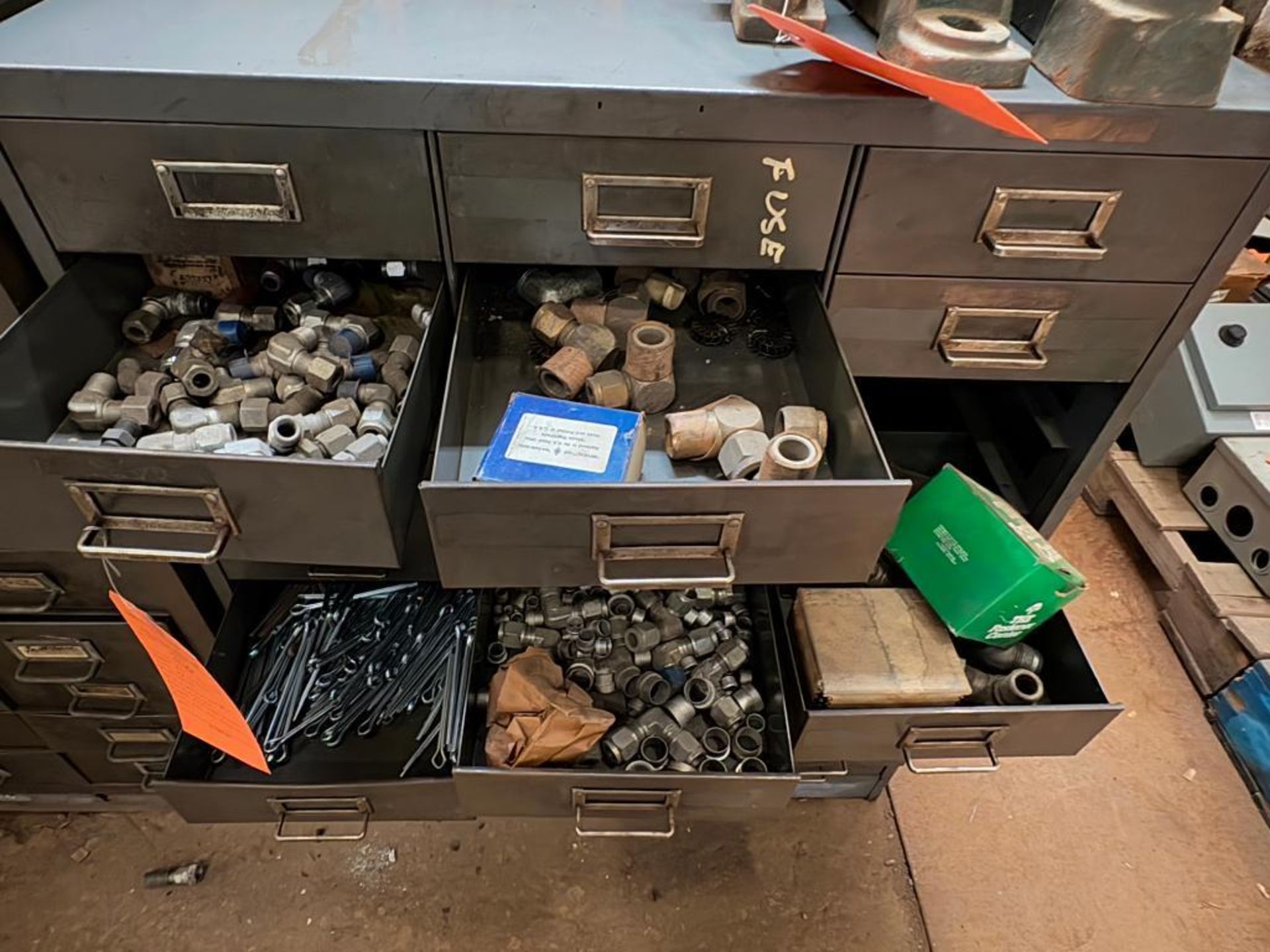 METAL PARTS CABINET W/28 DRAWERS(2 MISSING) 12"D X 30"W X 36 1/2 "H W ...