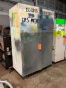 WOODEN 2-DOOR STORAGE CABINET, APPROX. 26-1/2"D X 39-1/4"W X 78"H WIHT CONTENTS; MIXERS, EXTENSION