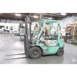 MITSUBISHI 5,000 LB. MODEL FG25 LP GAS FORKLIFT TRUCK, S/N AF17B-93683, 132" MAX. LIFT, 4954 HOURS