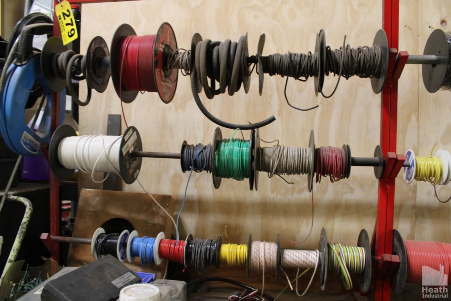 Completed Wire Storage Rack WIRE STORAGE RACK WITH ASSORTED ELECTRICAL AND AUTOMOTIVE WIRE