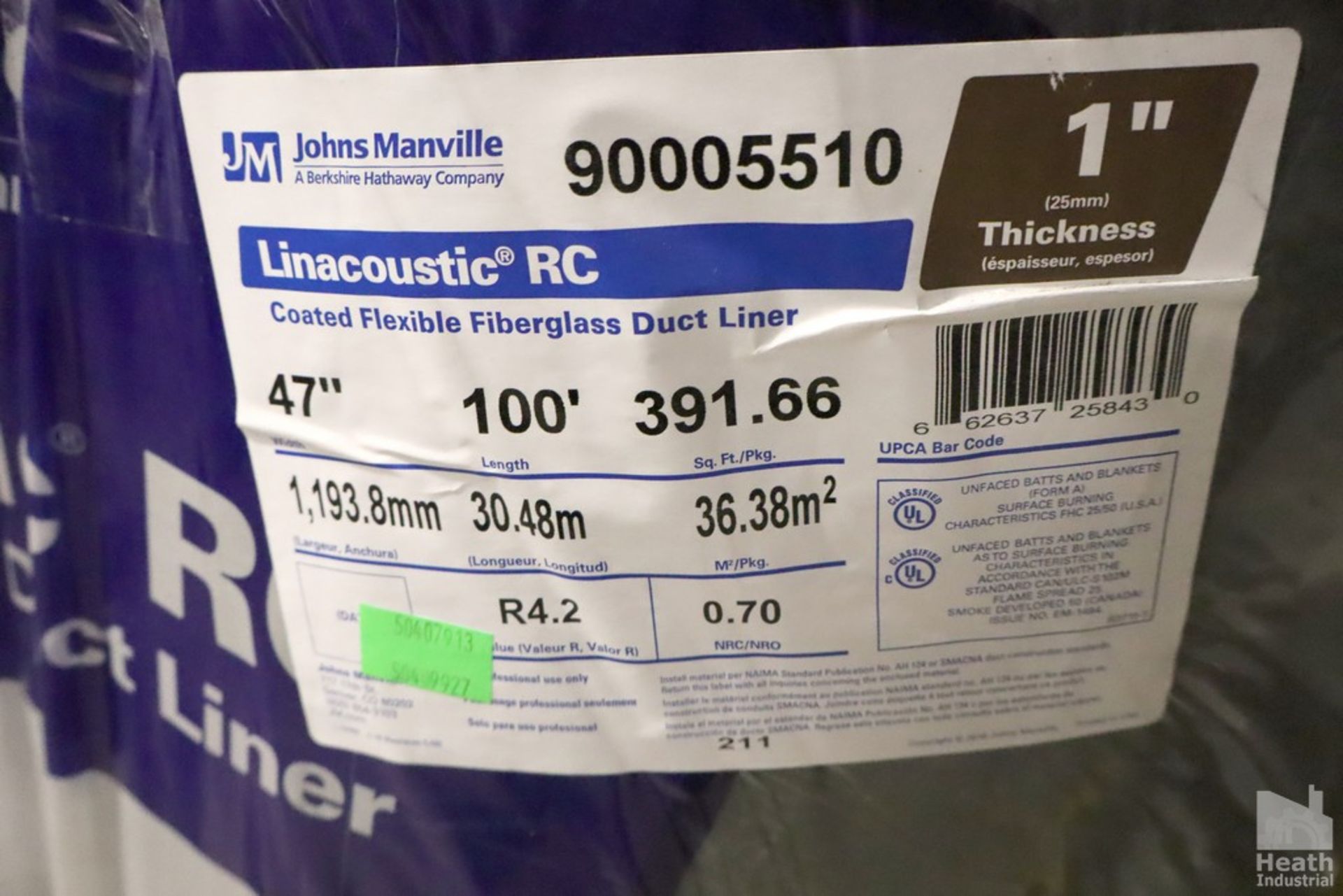 (8) ROLLS OF LINAROUSTIC RC FLEXIBLE FIBERGLASS DUCT LINER 100' EACH - Image 3 of 3