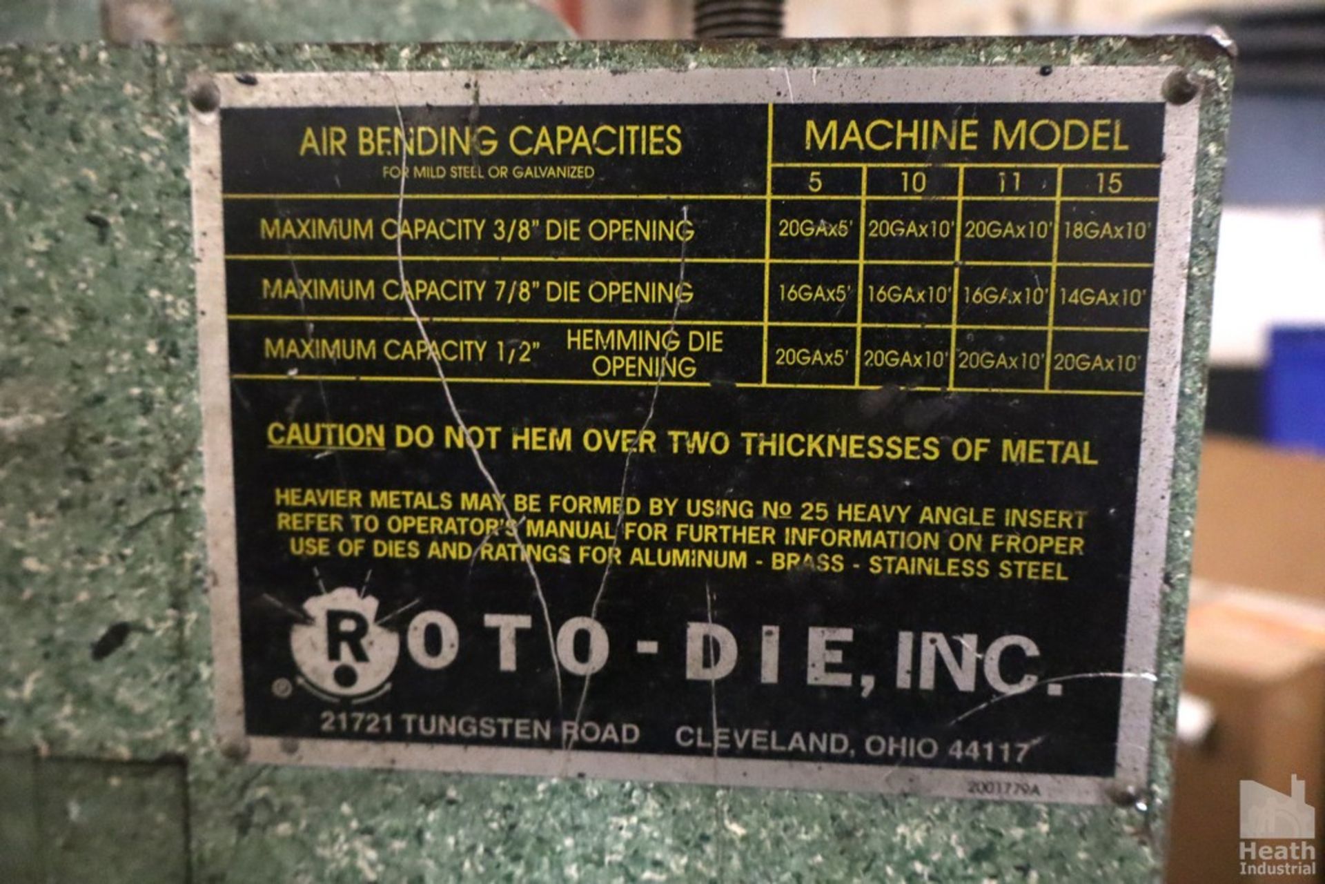 ROTO-DIE MODEL 10 10' HYDRAULIC BENDER-S/N 98448 WITH 29" REAR SUPPORT - Image 5 of 6