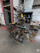 BRIDGEPORT 1 HP "J-HEAD" RAM TYPE VERTICAL MILL, S/N 12BR129243, 42" POWER FEED TABLE
