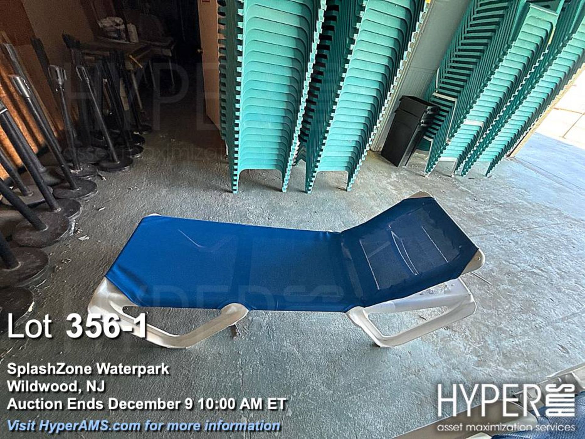 Lot (17) Stackable White and Blue Chaise Lounge Chairs