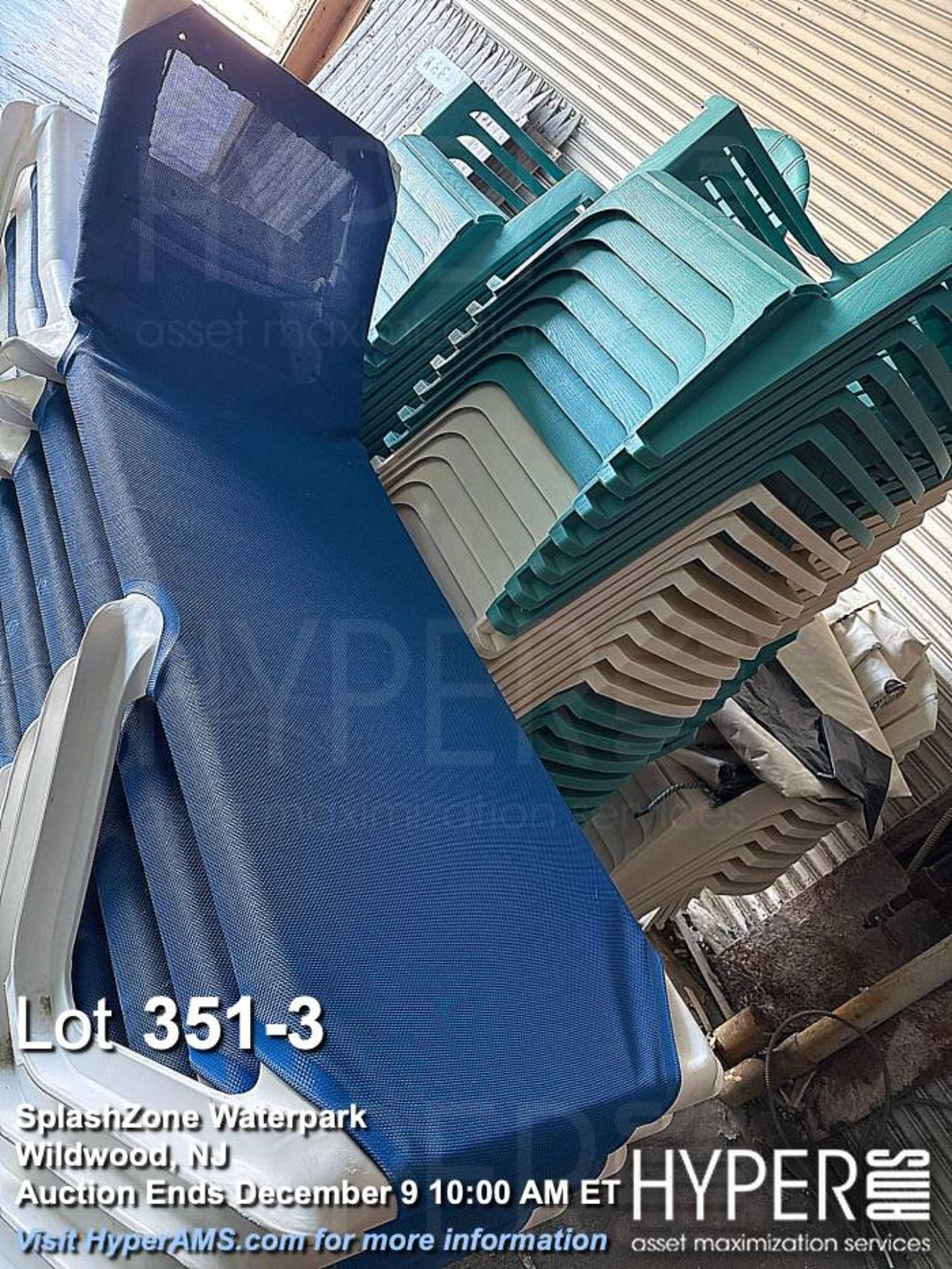 Lot (15) Stackable White and Blue Chaise Lounge Chairs - Image 3 of 3