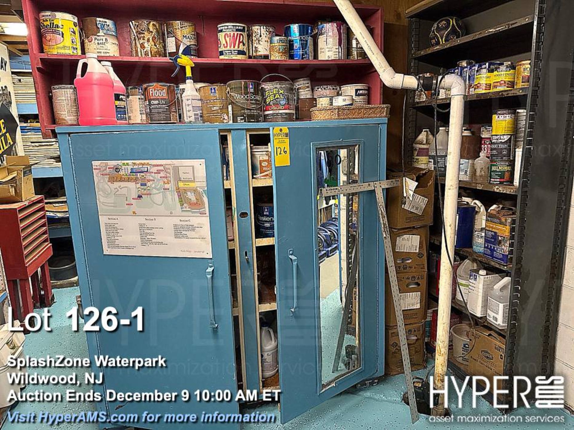 Metal Storage Cabinet, 60x24x60â€ high with contents paints etc