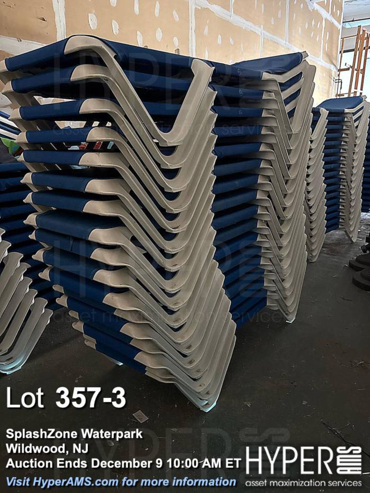 Lot (18) Stackable White and Blue Chaise Lounge Chairs - Image 3 of 3