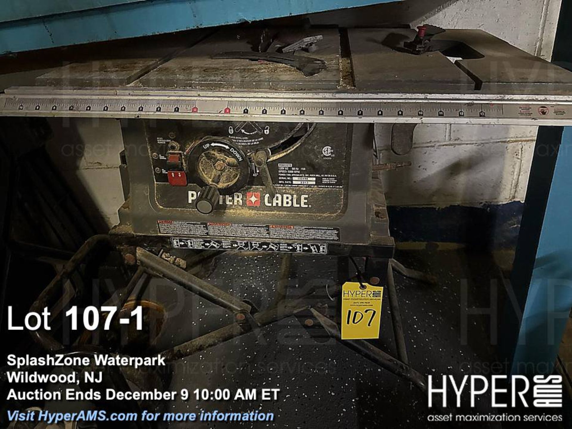 Porter-Cable PCB220TS Table Saw, 120V, 15A, 5000 RPM, Serial 122446