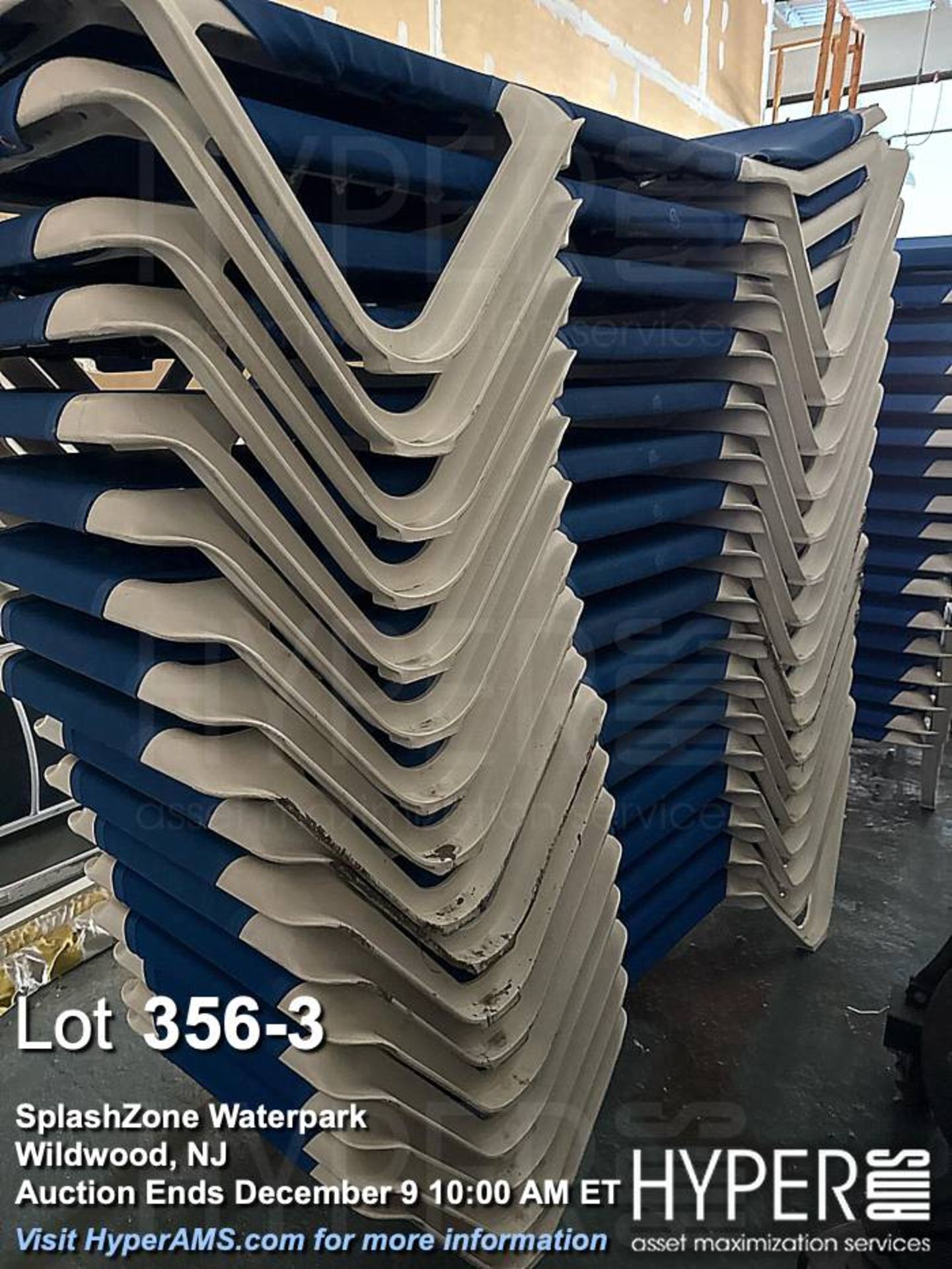 Lot (17) Stackable White and Blue Chaise Lounge Chairs - Image 3 of 3