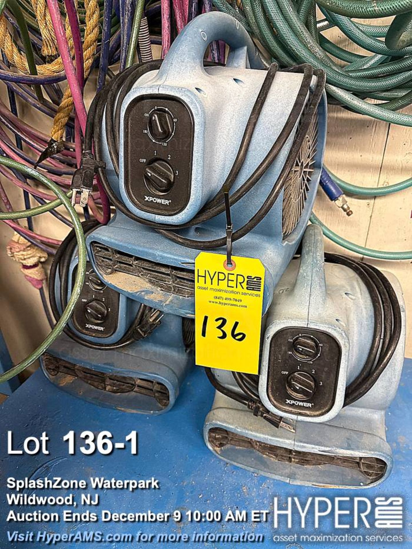 Lot of (3) XPOWER P-230AT-BLUE Air Mover, 115V, 1/4 HP, 800 CFM, 3-Speed