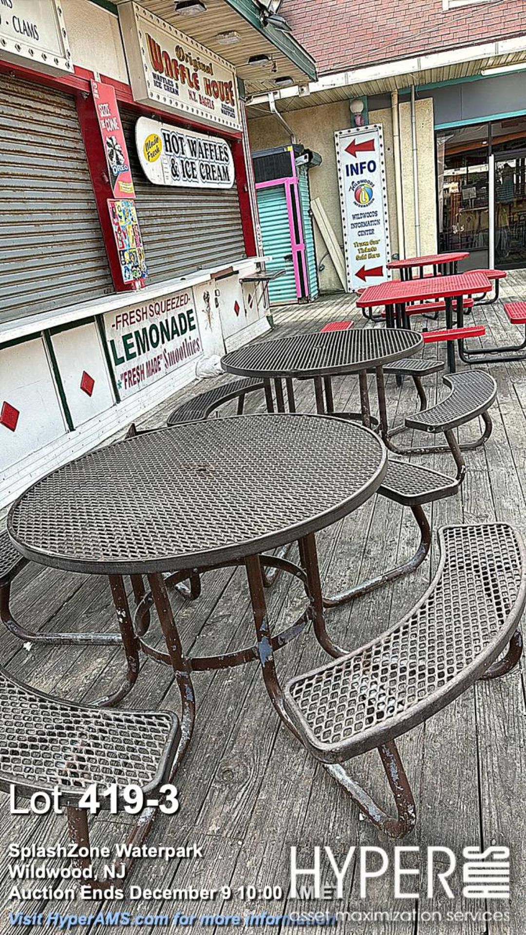 (10) Red Metal and Wooden Outdoor Picnic Tables - Image 3 of 4