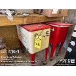 Coca-Cola Metal Cooler with Wheels and Handles, Red/White, 1950s Style