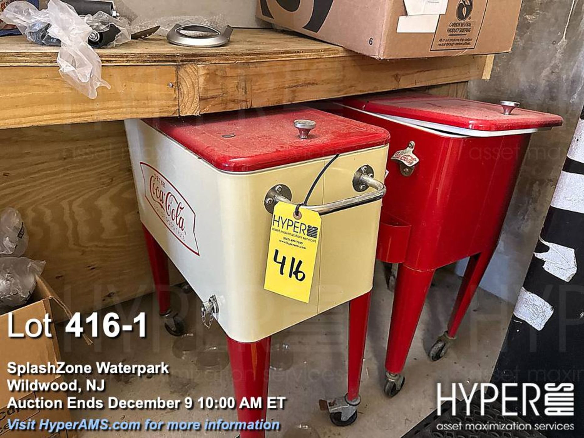 Coca-Cola Metal Cooler with Wheels and Handles, Red/White, 1950s Style