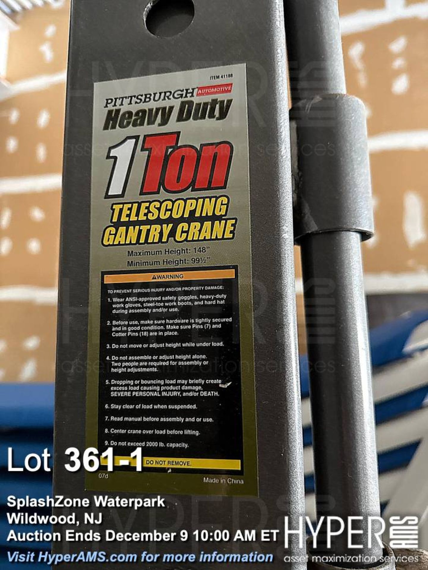 Pittsburgh Automotive 1 Ton Telescoping Gantry Crane, Max Height 148", Black