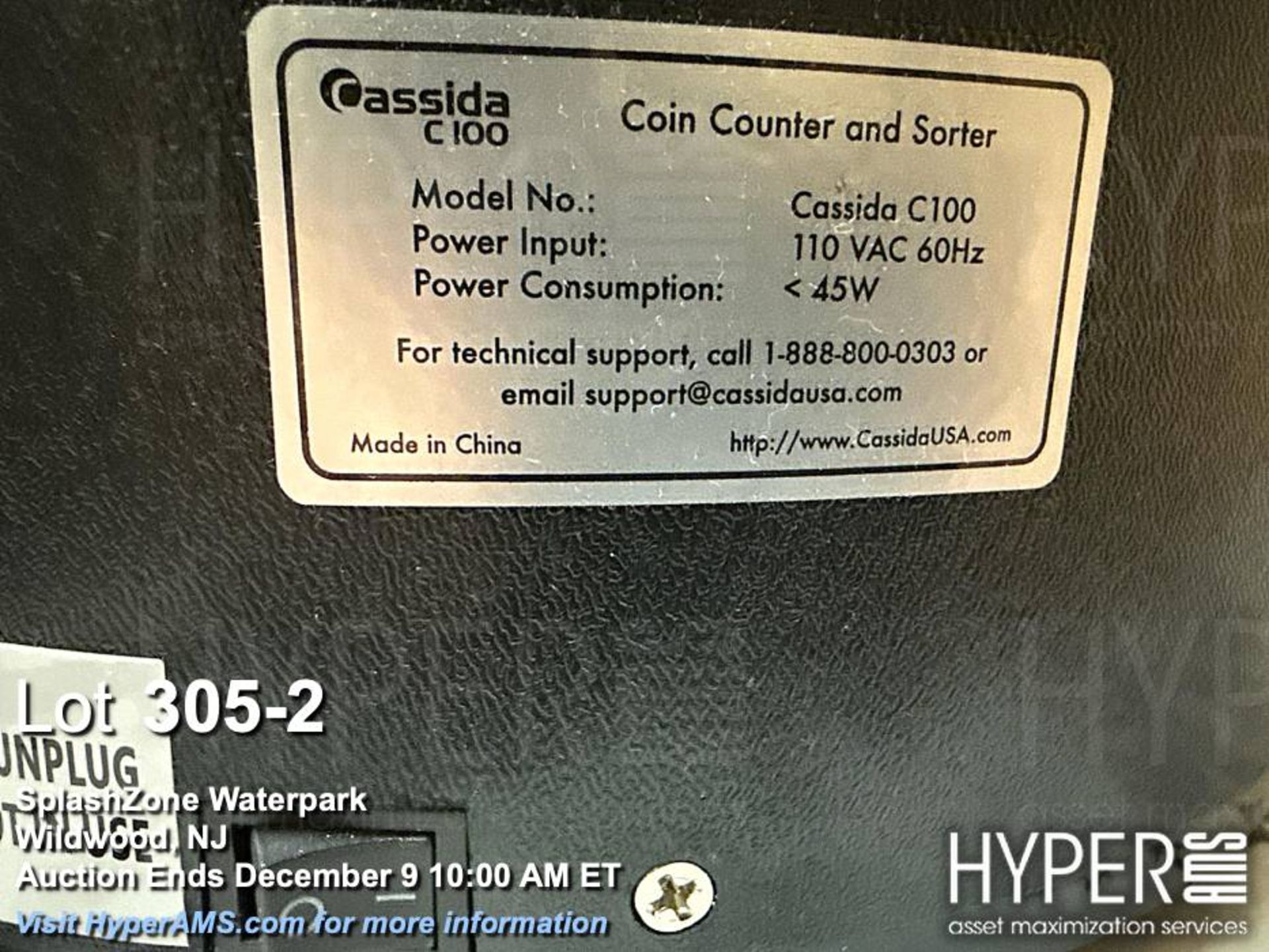 Cassida C100 Coin Counter and Sorter, Digital Display, 110 VAC 60Hz - Image 2 of 2