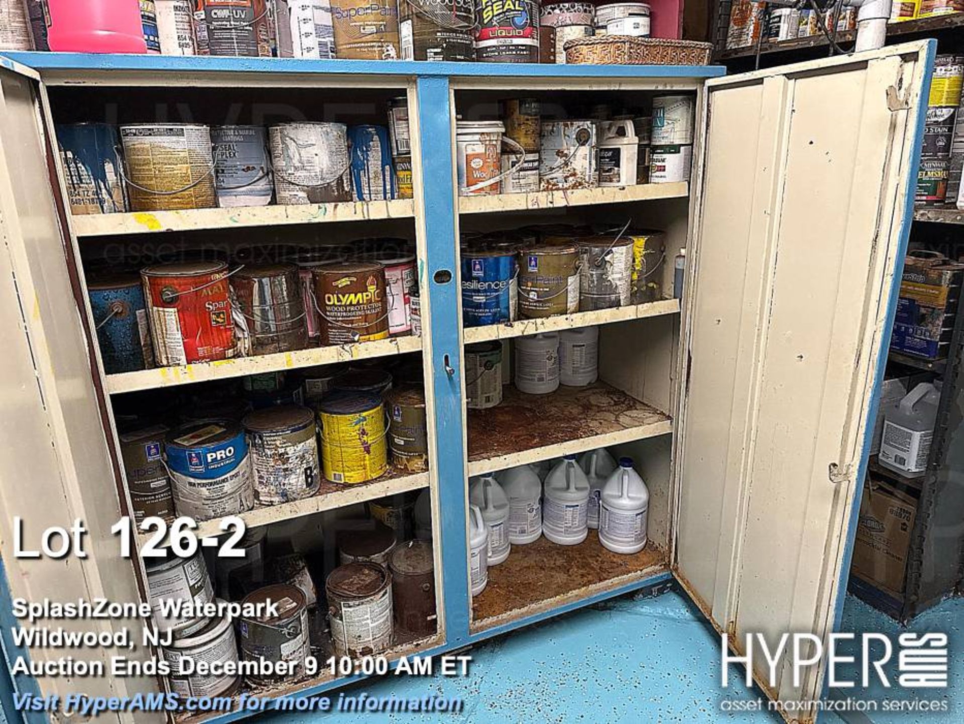 Metal Storage Cabinet, 60x24x60â€ high with contents paints etc - Image 2 of 3