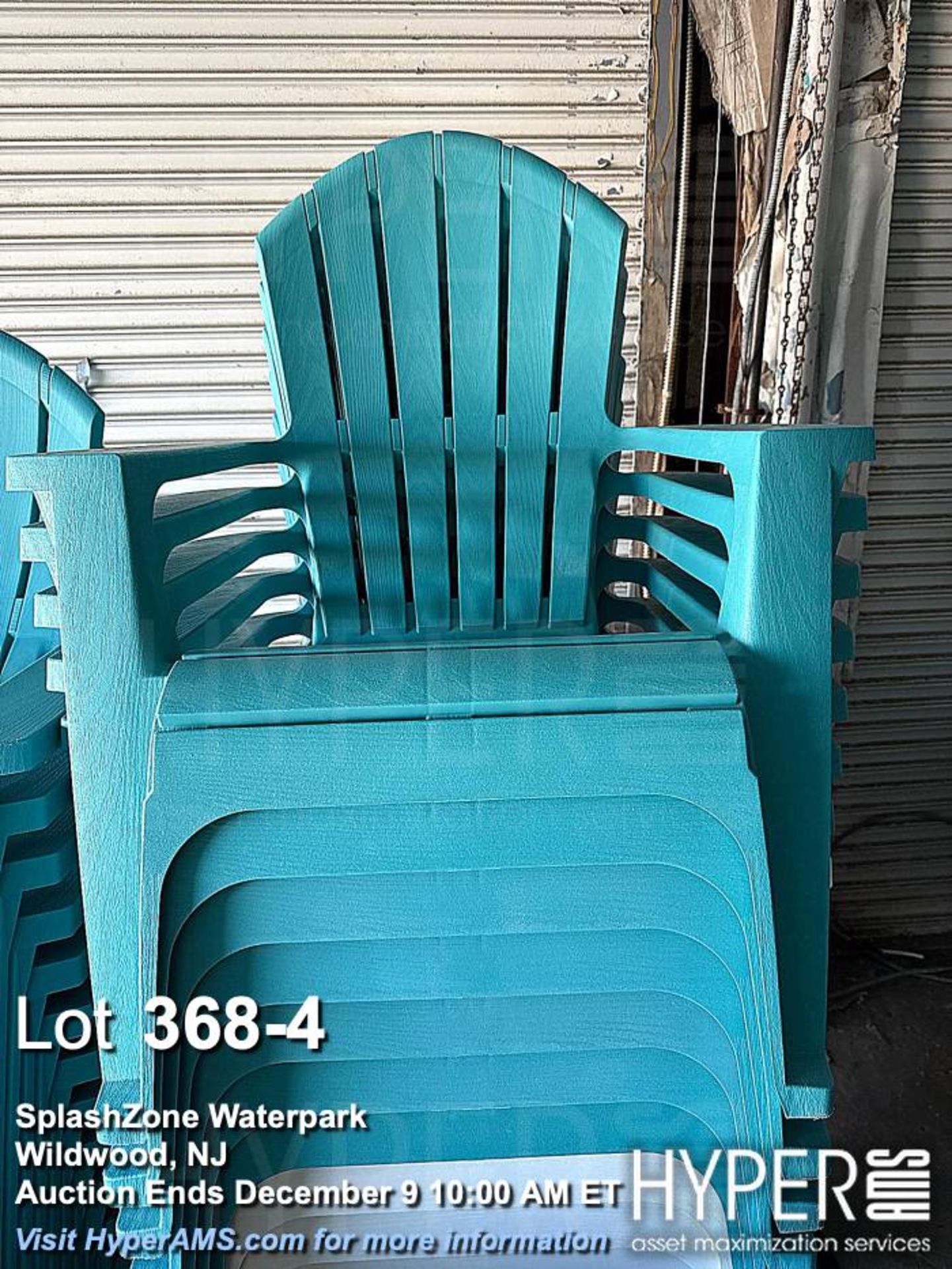 Lot of (55) Stackable Outdoor Plastic Adirondack Chairs, Turquoise, suitable for outdoor use, Dimens - Image 4 of 4