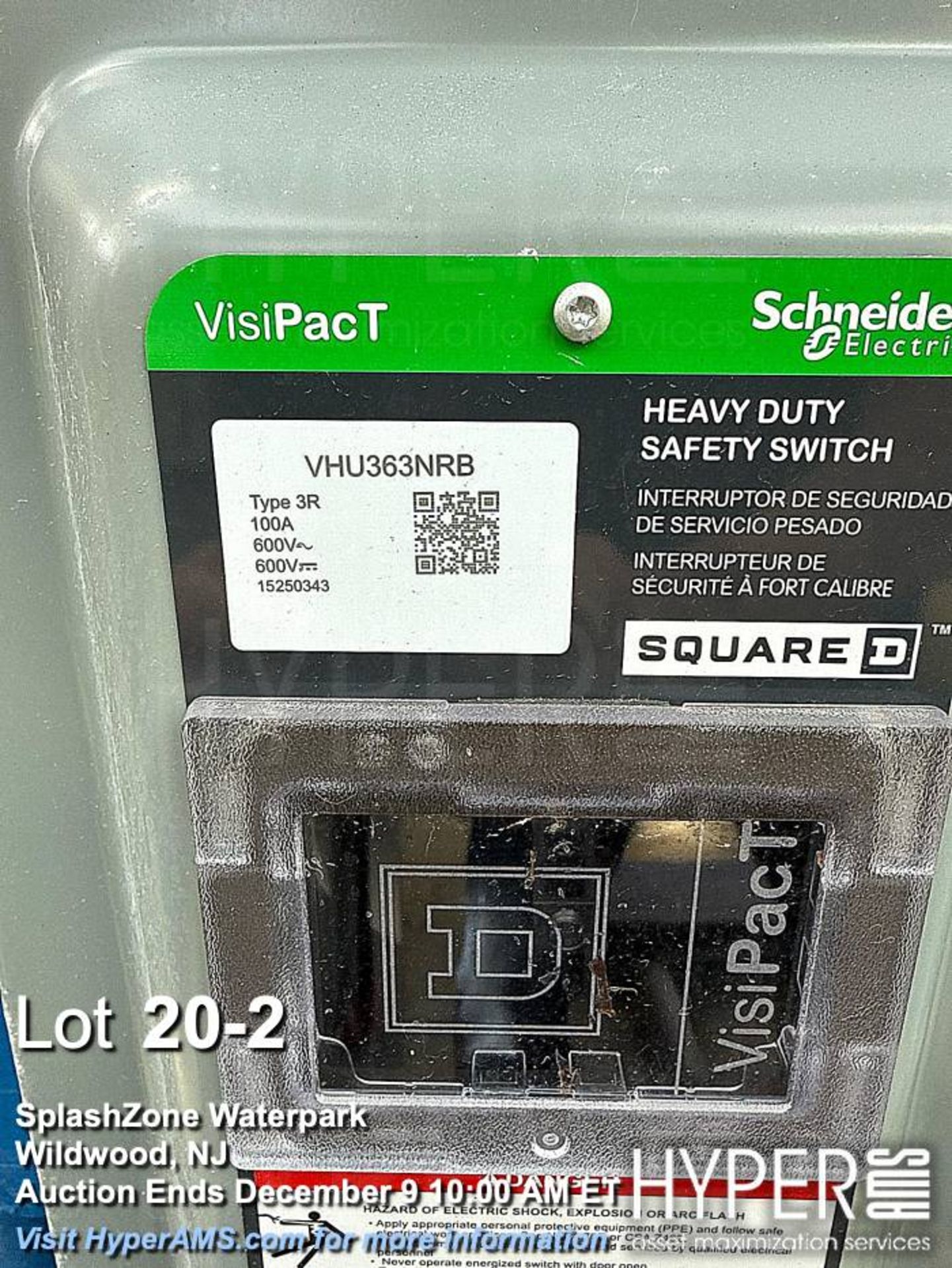 (2) Schneider Electric - Square D -VHU363RB Heavy Duty Safety Switch, 100A, 600V, Type 3R - Image 2 of 3