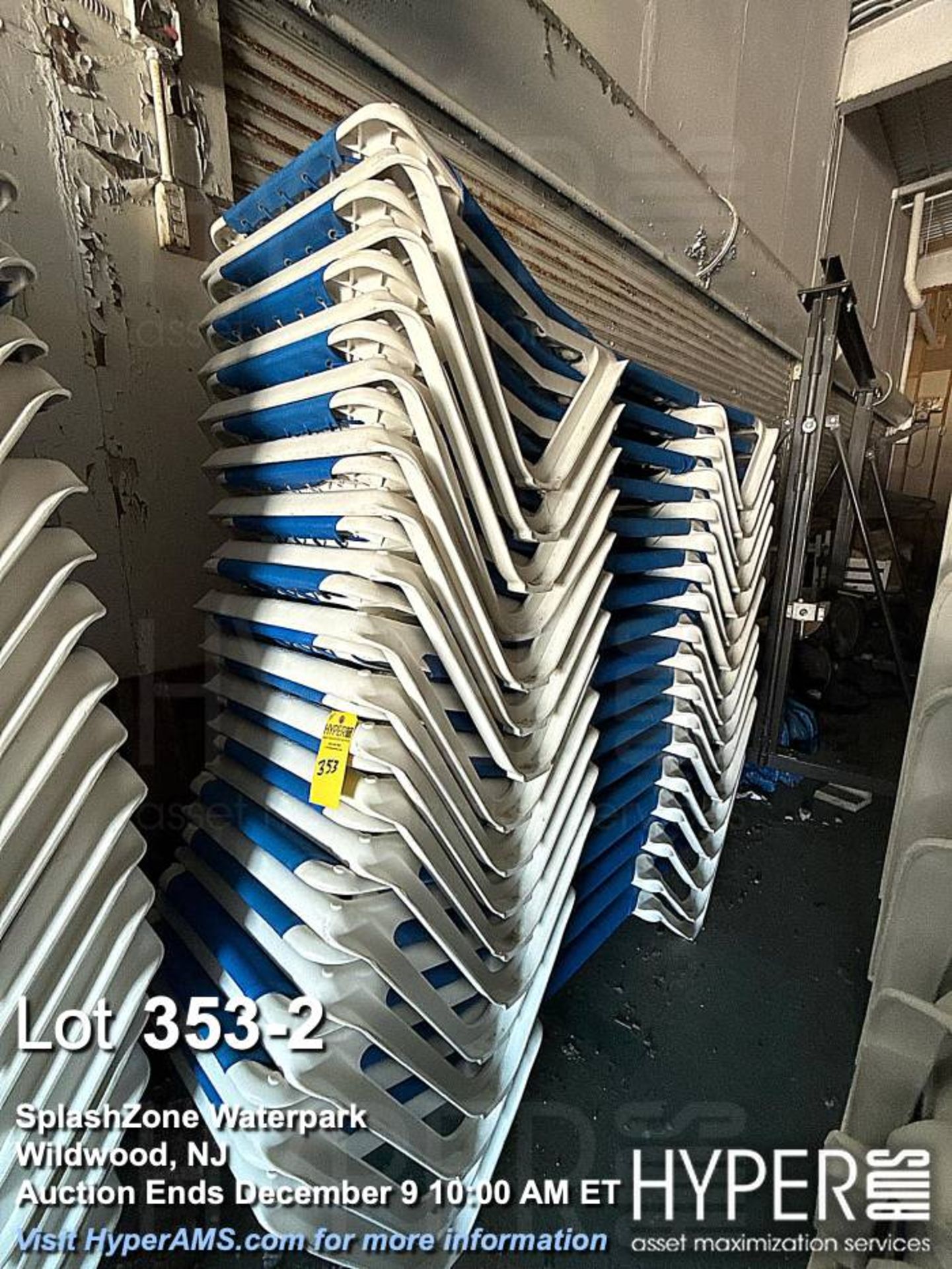 Lot (18) Stackable White and Blue Chaise Lounge Chairs - Image 2 of 2