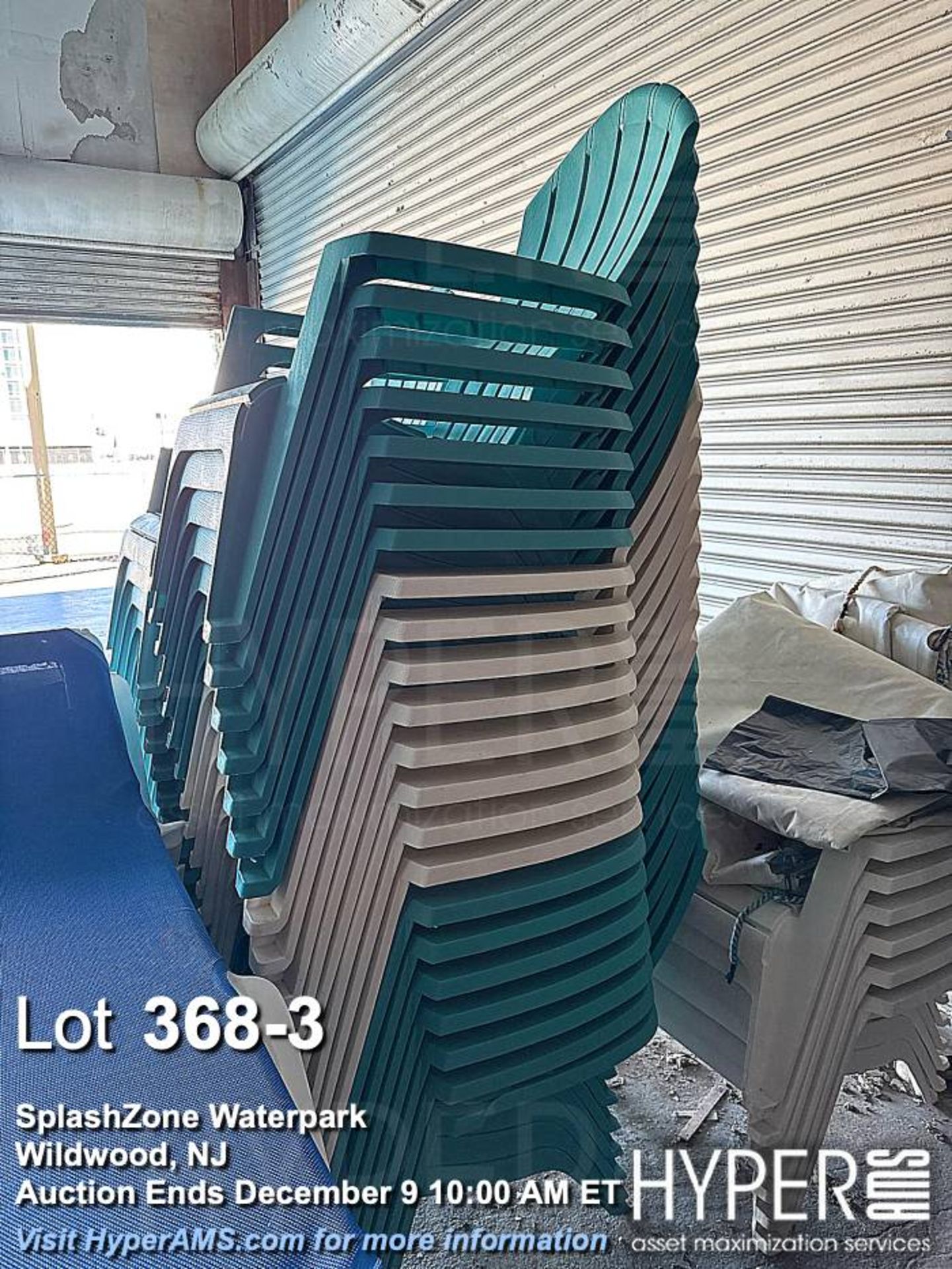 Lot of (55) Stackable Outdoor Plastic Adirondack Chairs, Turquoise, suitable for outdoor use, Dimens - Image 3 of 4