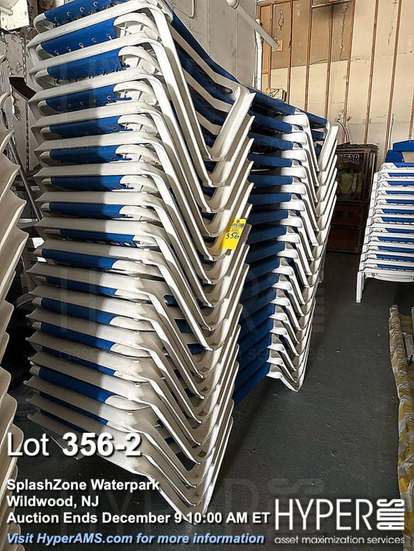 Lot (17) Stackable White and Blue Chaise Lounge Chairs - Image 2 of 3