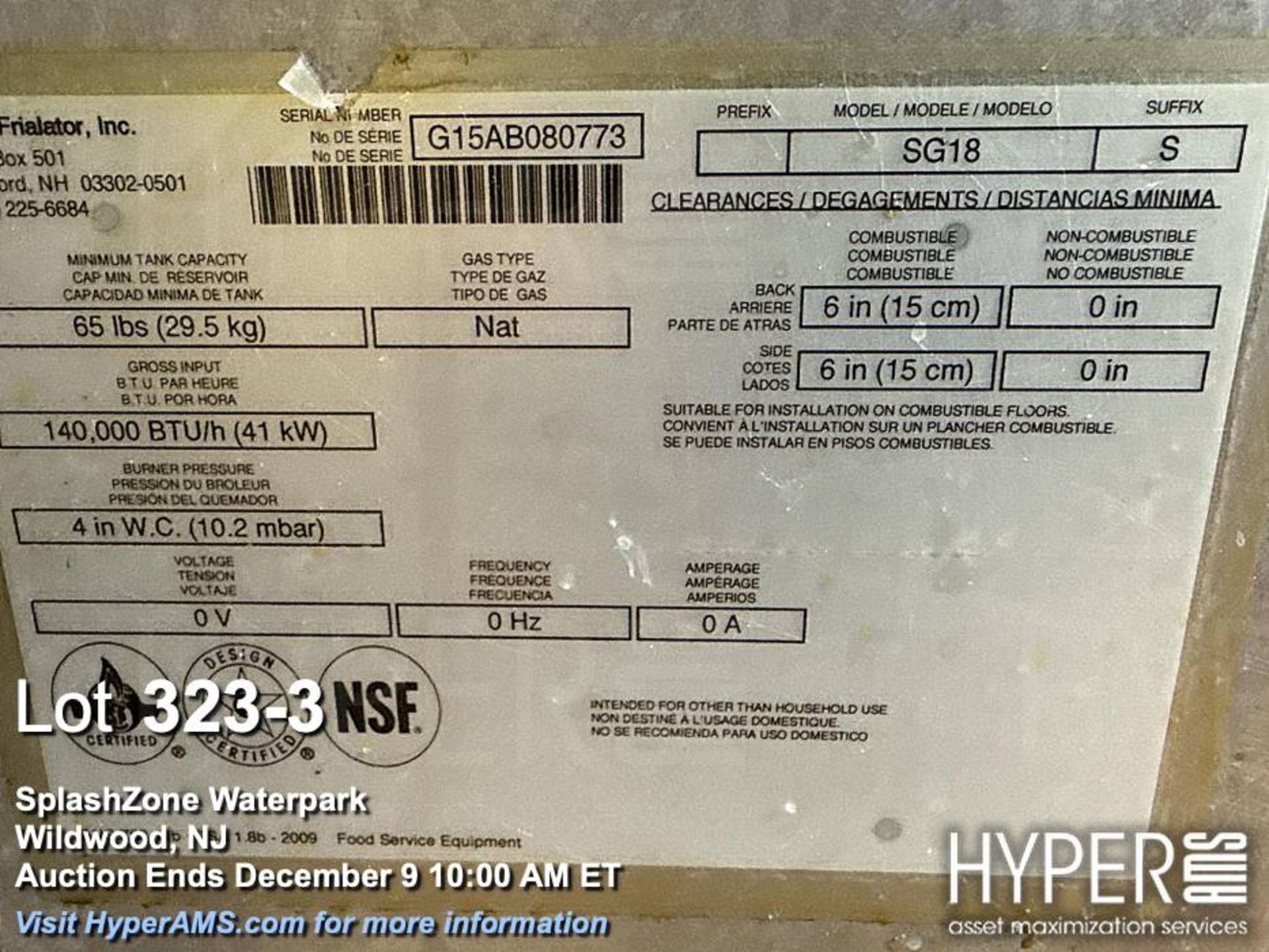Pitco SG18 Commercial Gas Deep Fryer, 65 lbs, 140,000 BTU/hr - Image 3 of 4