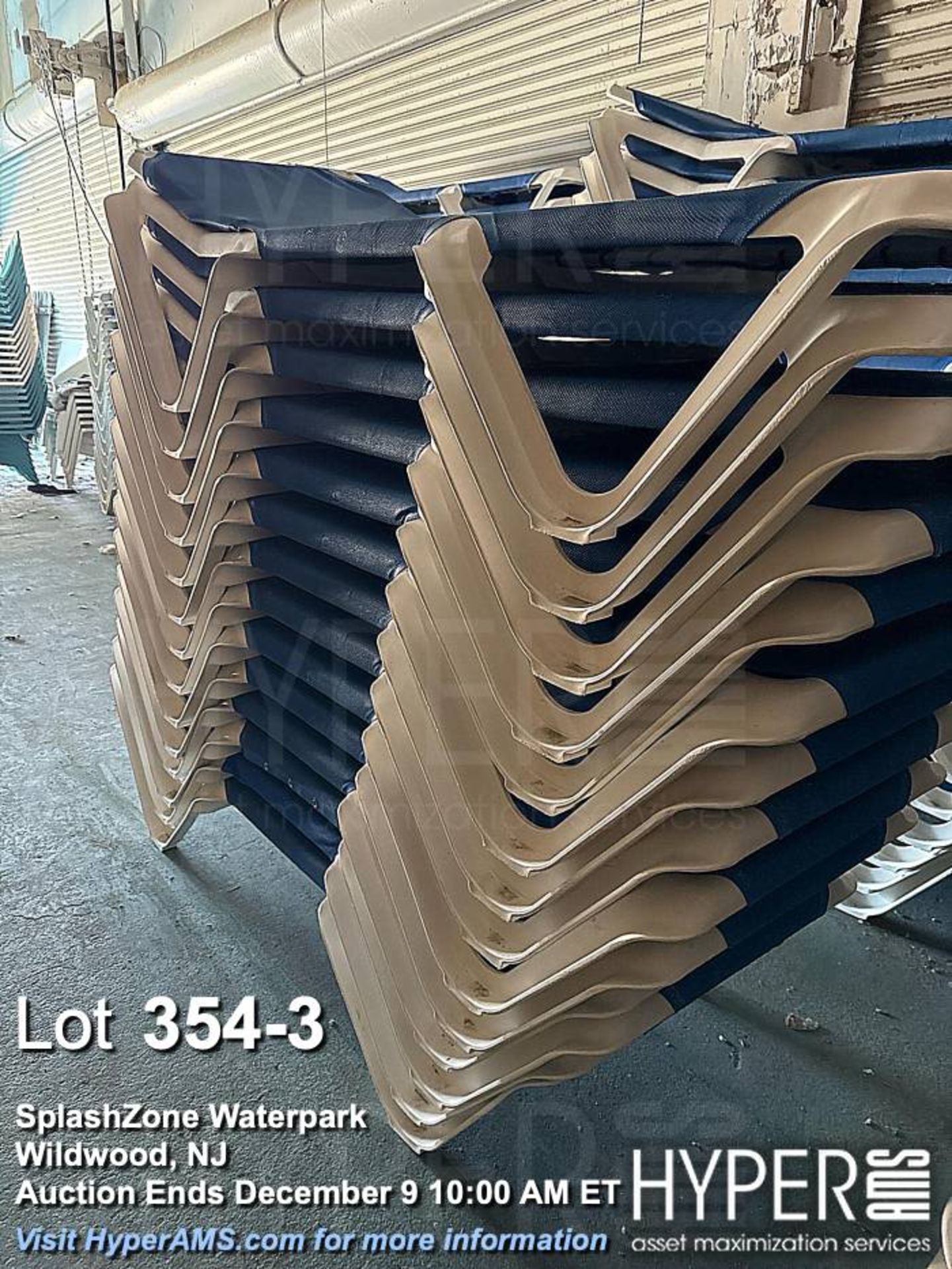 Lot (14) Stackable White and Blue Chaise Lounge Chairs - Image 3 of 3