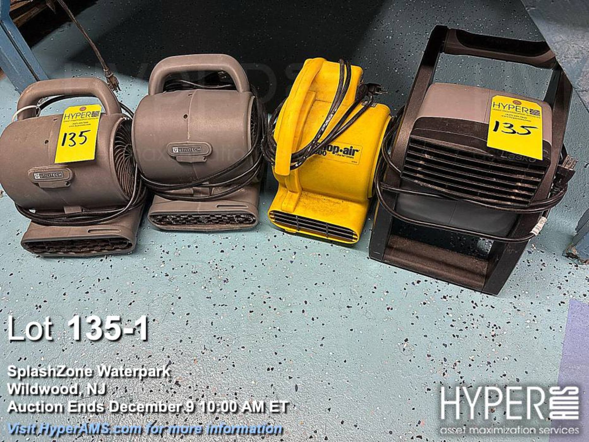 Lot of (4) Utilitech AM04, Shop-Vac AM425, Lasko USF610 Industrial Air Movers