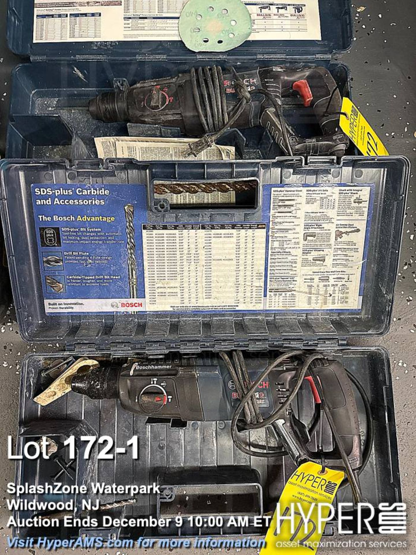 Lot (2) Bosch Bulldog Xtreme Rotary Hammer Drill, SDS-plus, 120V, 7.5A, Case Included