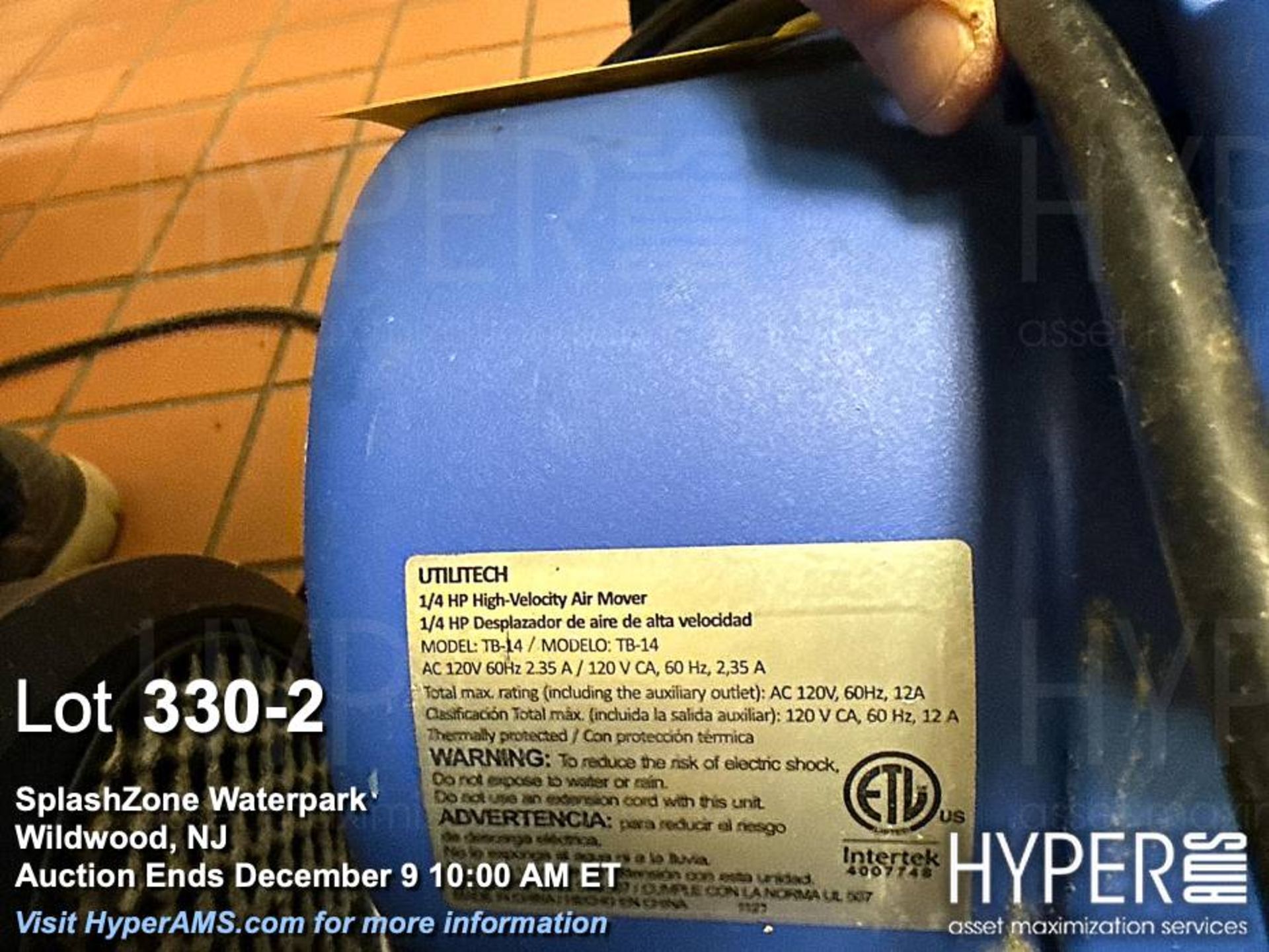 Lot (4) Utilitech, Lasko & XPOWER High-Velocity Air Movers, 1/4 HP, 120V - Image 2 of 5