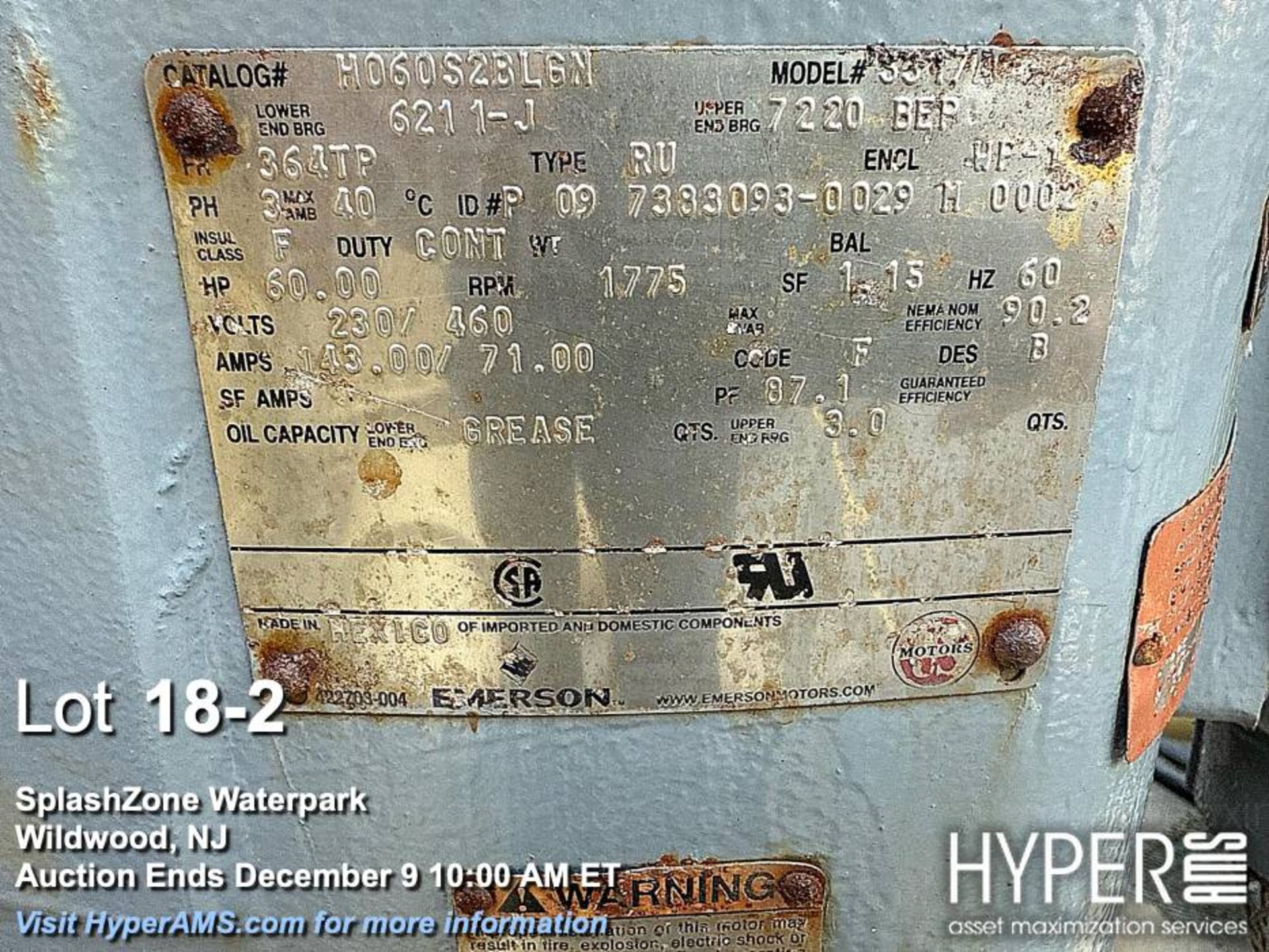 Emerson 60HP Motor, 364TP Frame, 230/460 volt, 3Phase with pump - Image 2 of 2