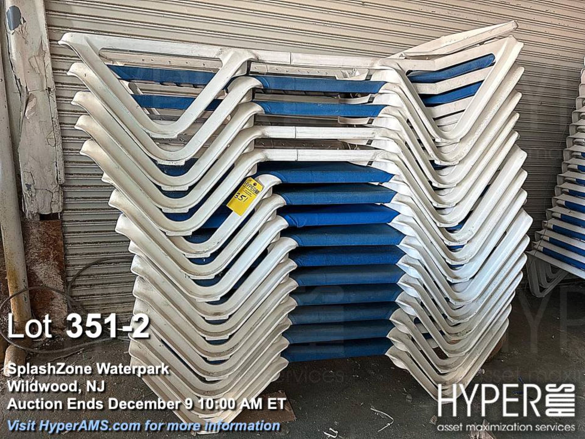 Lot (15) Stackable White and Blue Chaise Lounge Chairs - Image 2 of 3