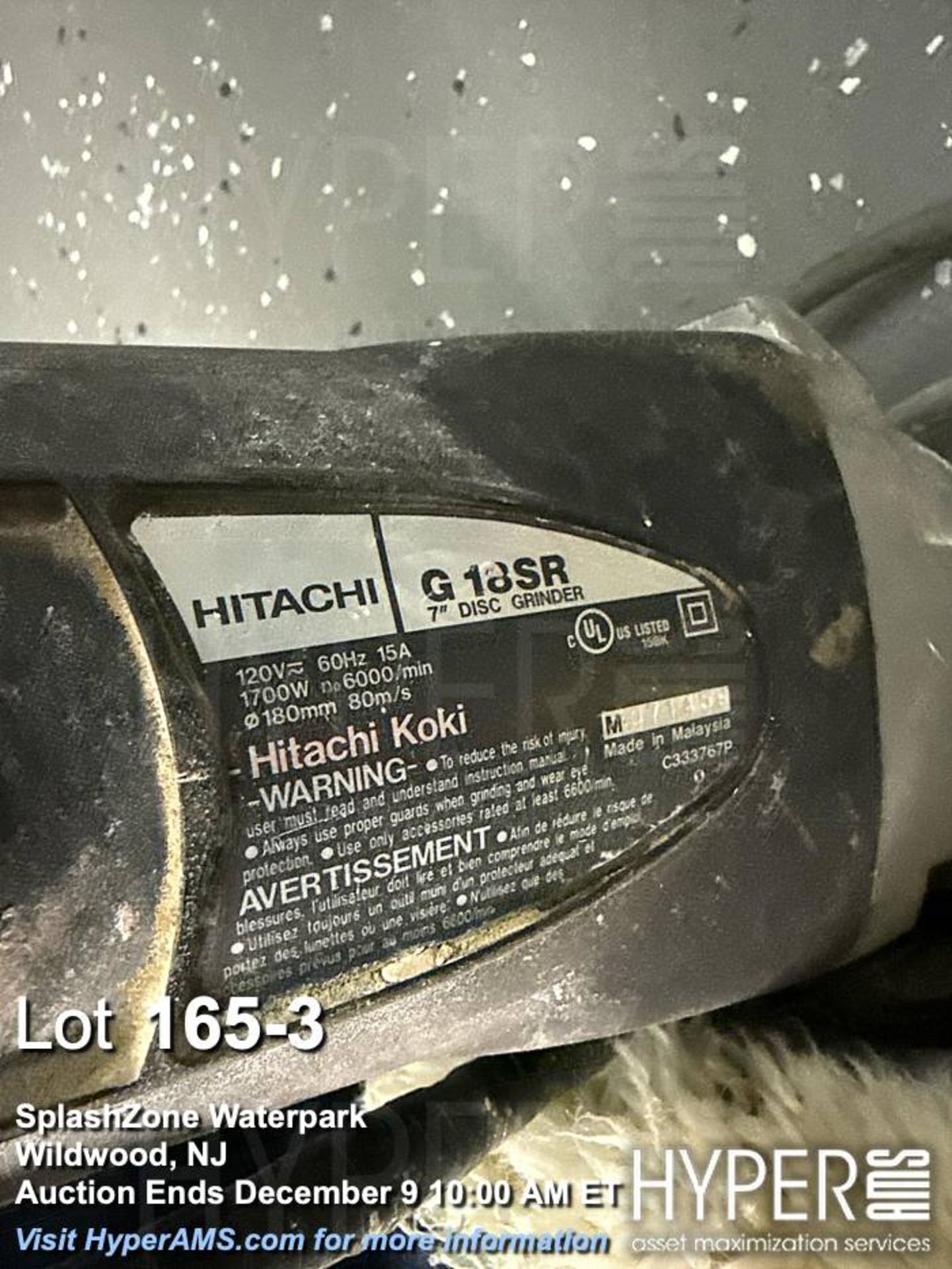 Lot (2) buffers: Hitachi G13SR & G18SR Disc Grinder/Polisher, 120V, 7" Disc, 1,700W - Image 3 of 3