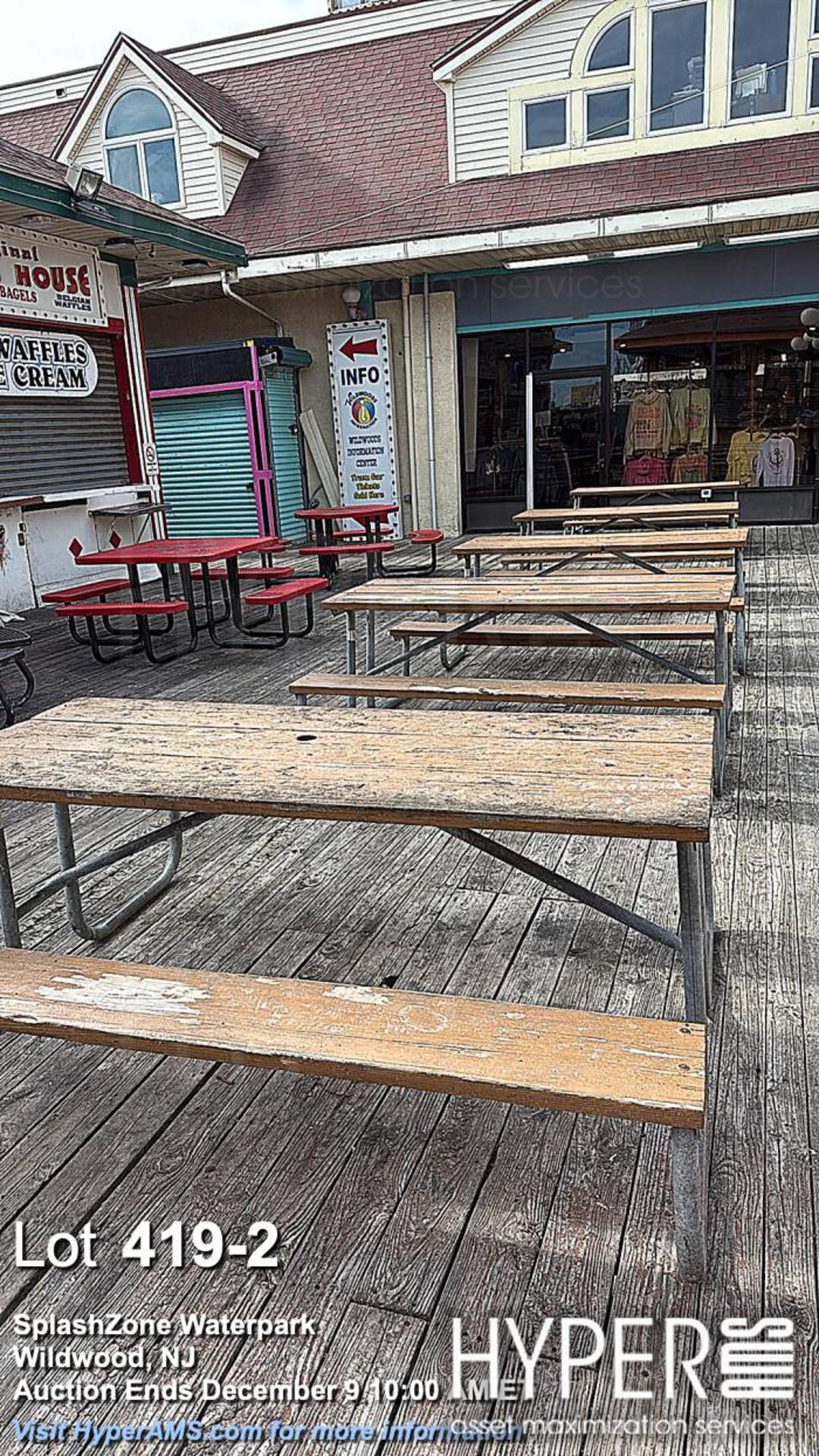 (10) Red Metal and Wooden Outdoor Picnic Tables - Image 2 of 4