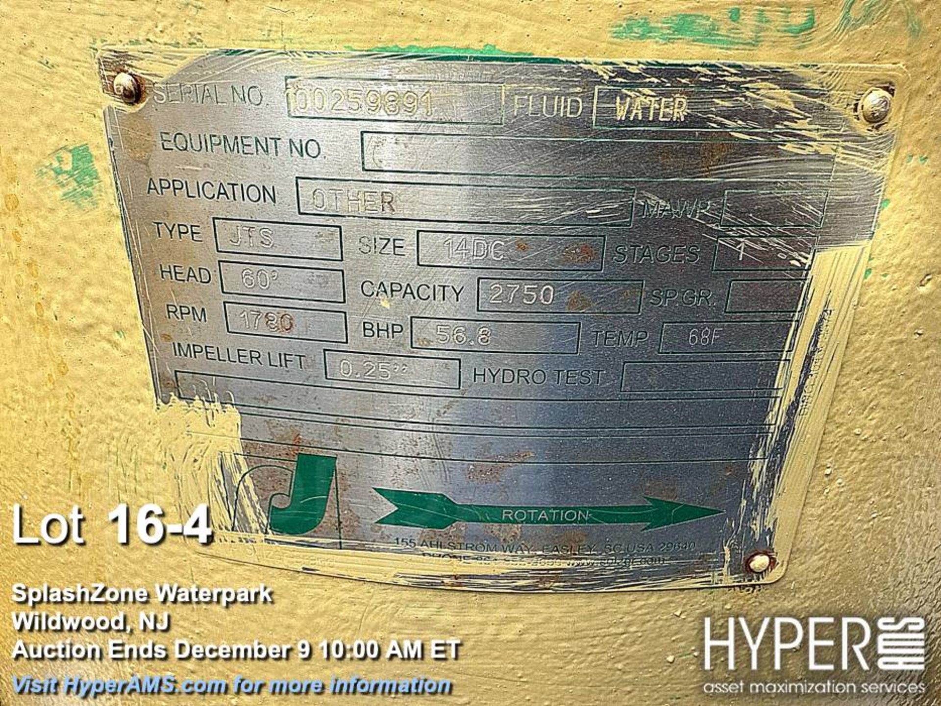 Marathon 60HP motor, model 364VTDB7036 with attached water pump with Sulzer JTS water 14DC pump/ 60F - Image 4 of 6