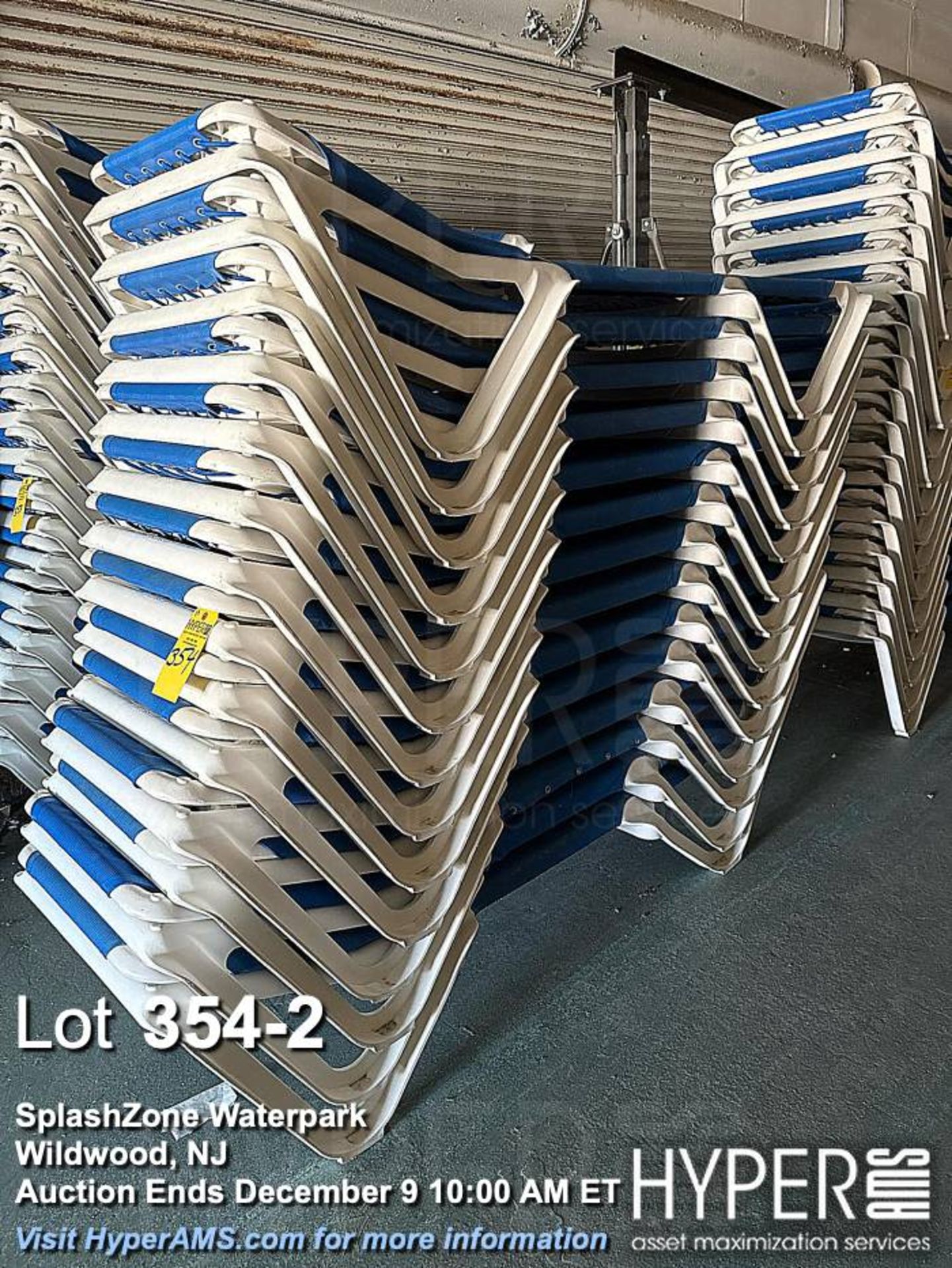 Lot (14) Stackable White and Blue Chaise Lounge Chairs - Image 2 of 3