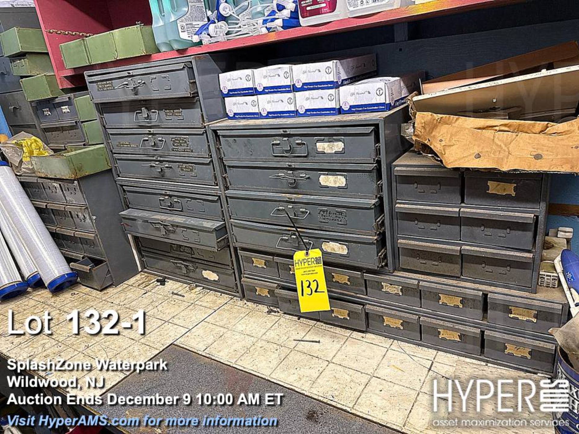 Metal Hardware Storage Cabinets with Assorted Fasteners