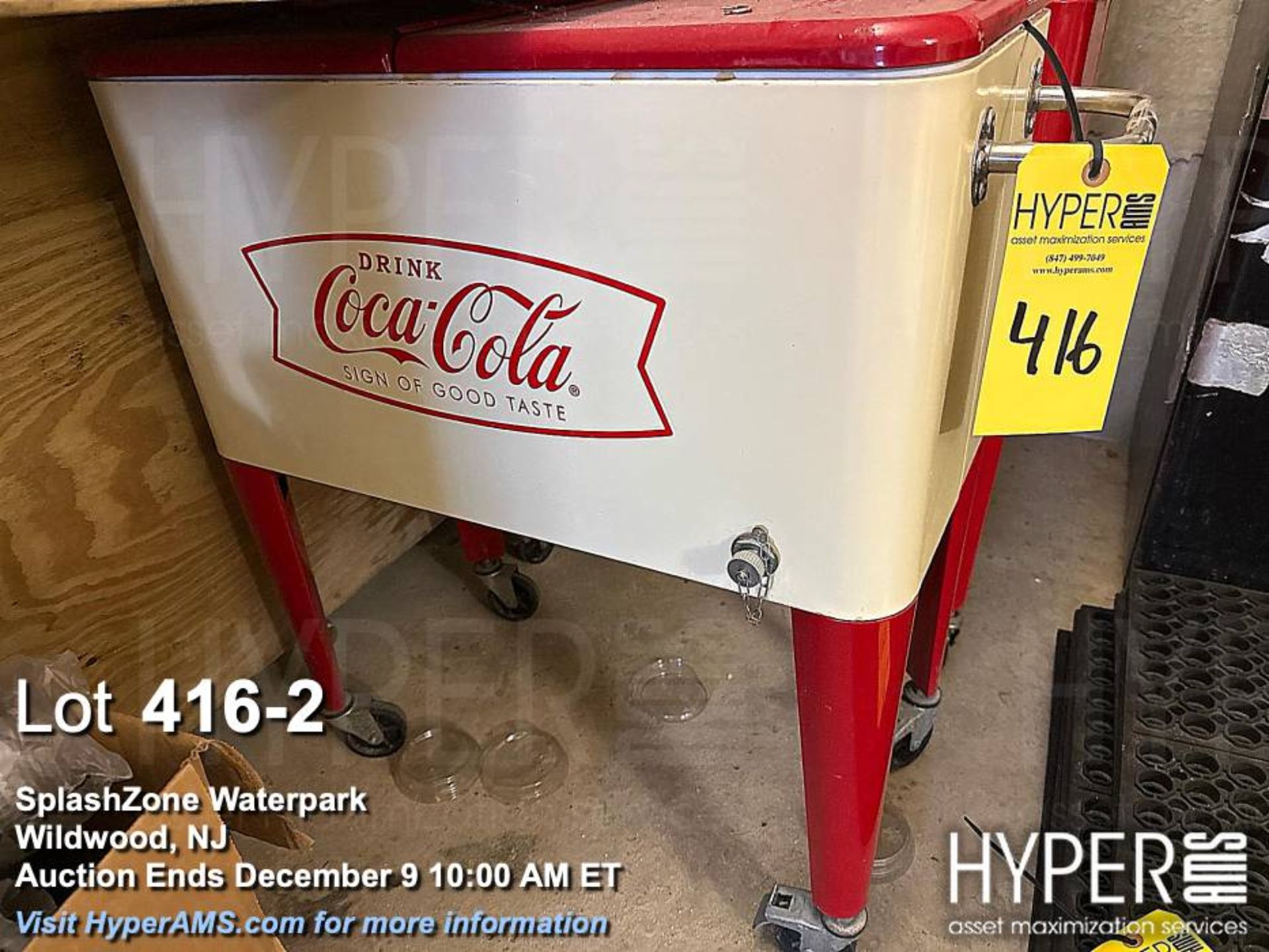 Coca-Cola Metal Cooler with Wheels and Handles, Red/White, 1950s Style - Image 2 of 2