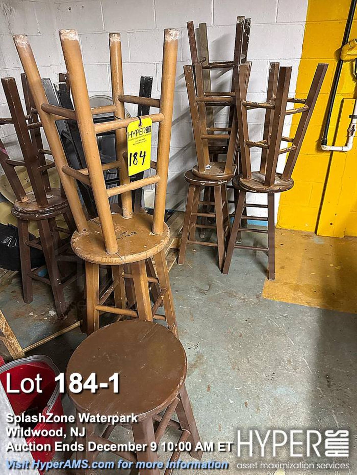 Lot apx (10) wooden barstools