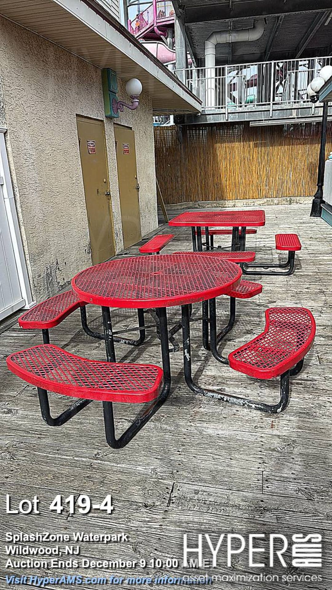 (10) Red Metal and Wooden Outdoor Picnic Tables - Image 4 of 4