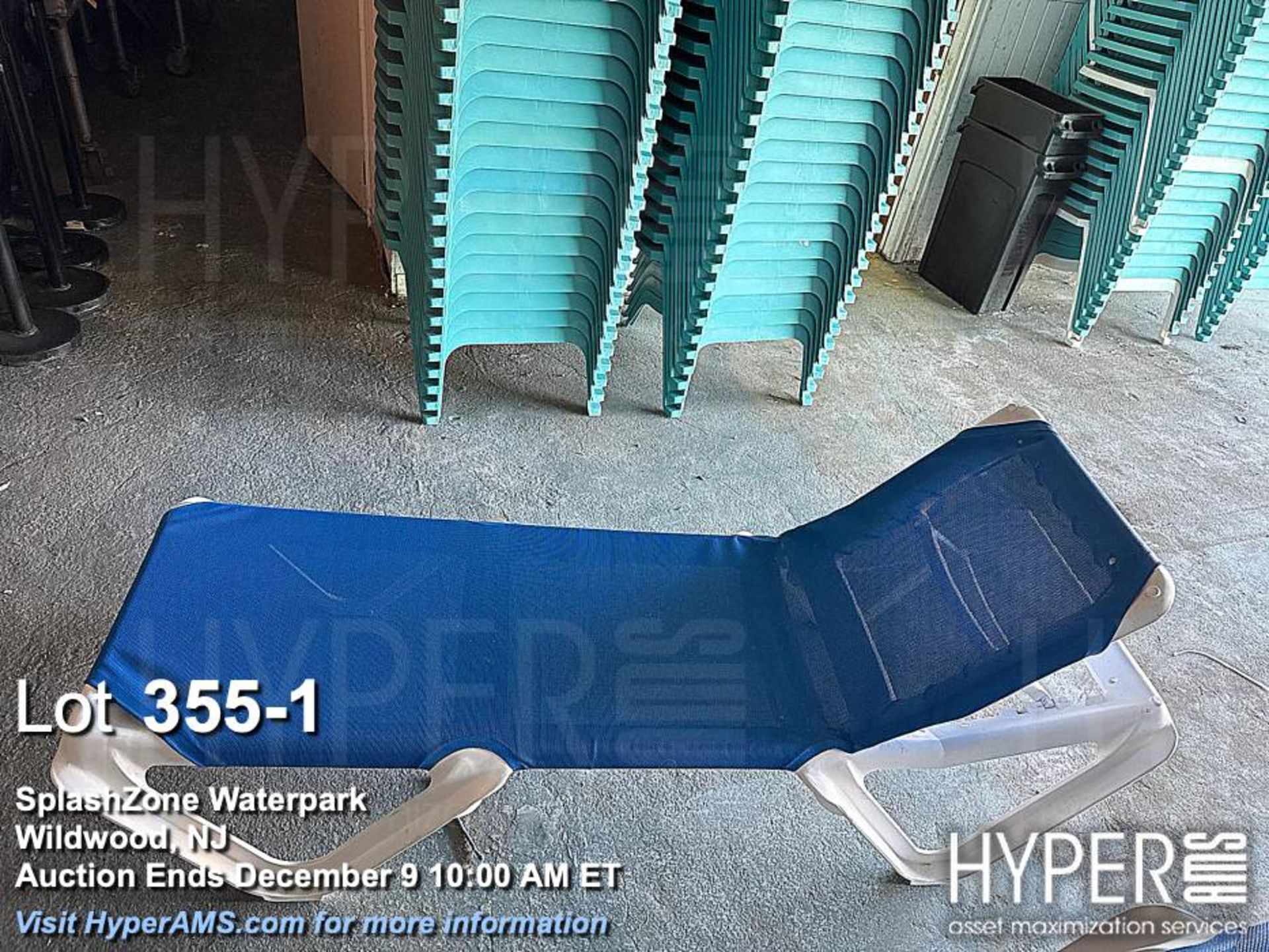 Lot (17) Stackable White and Blue Chaise Lounge Chairs