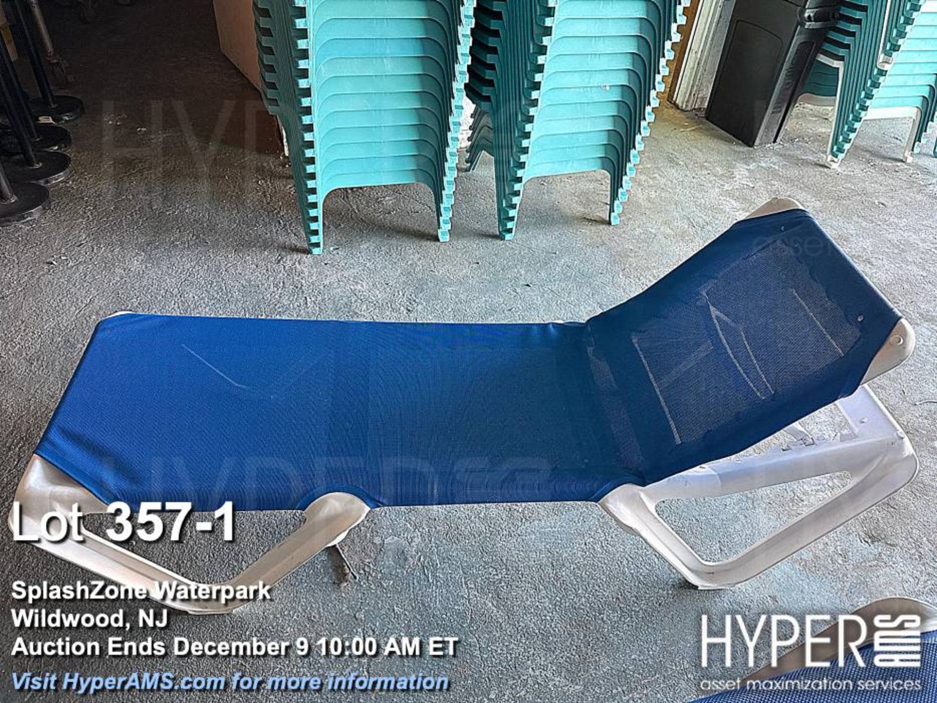 Lot (18) Stackable White and Blue Chaise Lounge Chairs